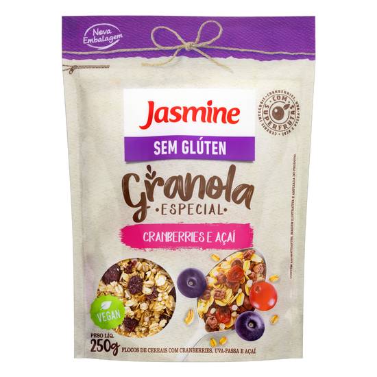 Jasmine granola sem glúten cranberries e açaí (250g)
