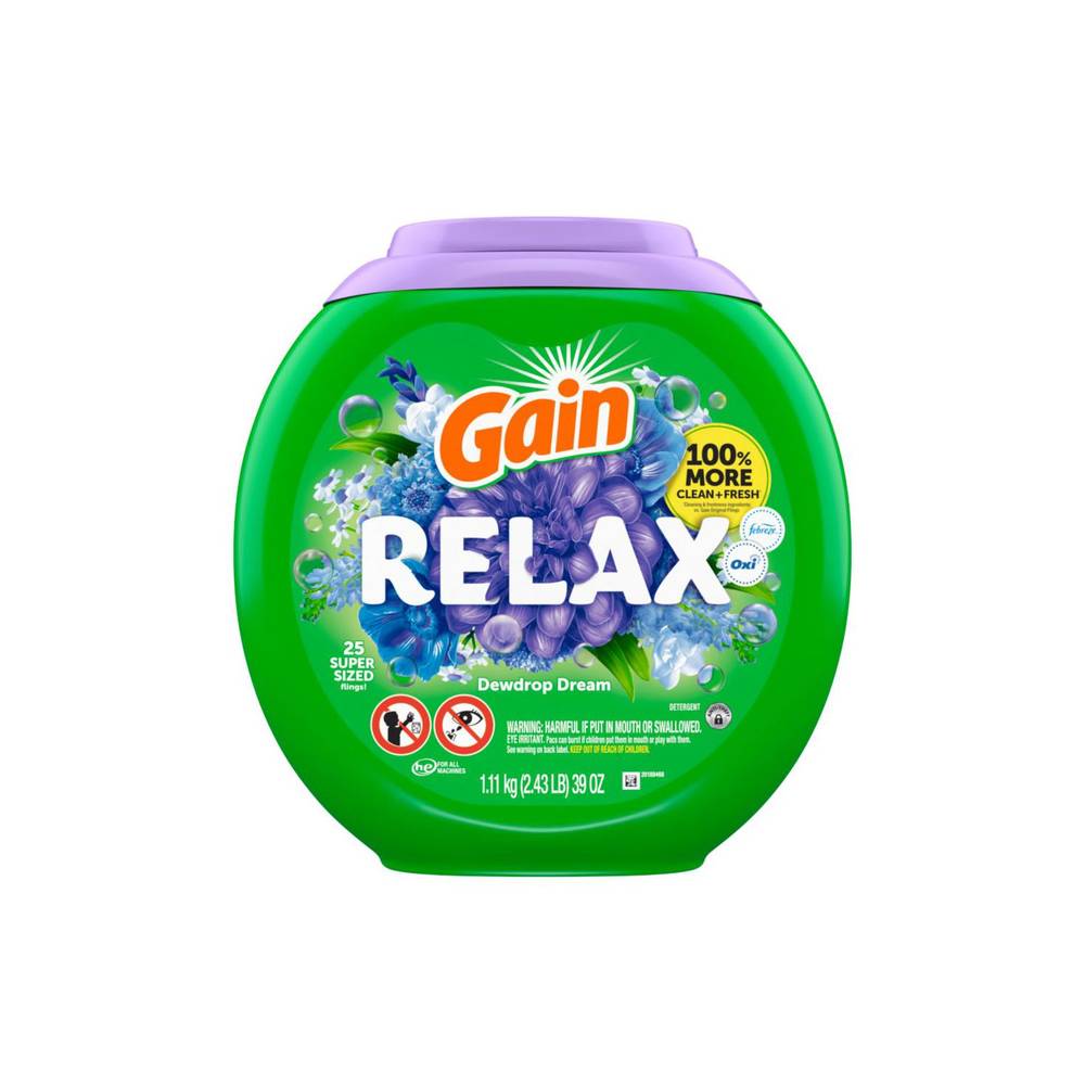 Gain Relax Super-Sized Flings Dewdrops Laundry Detergent, Dewdrops (2.54 lbs, 25 ct)