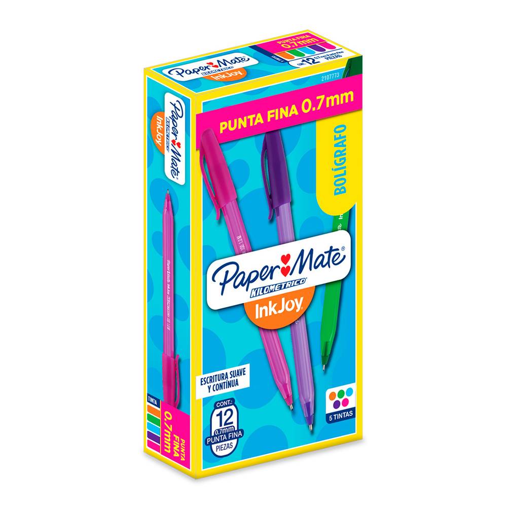 Paper mate pluma ink joy kilométrico punto fino 0.7 mm (caja 12 piezas)