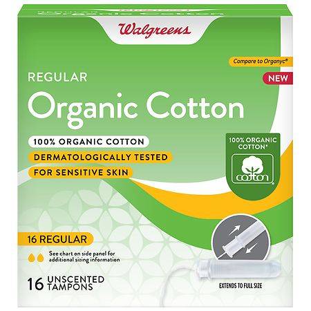 Walgreens Organic Cotton Plastic Applicator Tampon Unscented, Regular Absorbency - 16.0 ea
