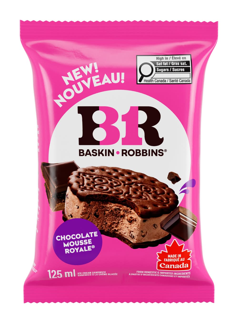 Baskin-robbins sandwich à la crème glacée - ice cream sandwich, mousse royale au chocolat (125ml)