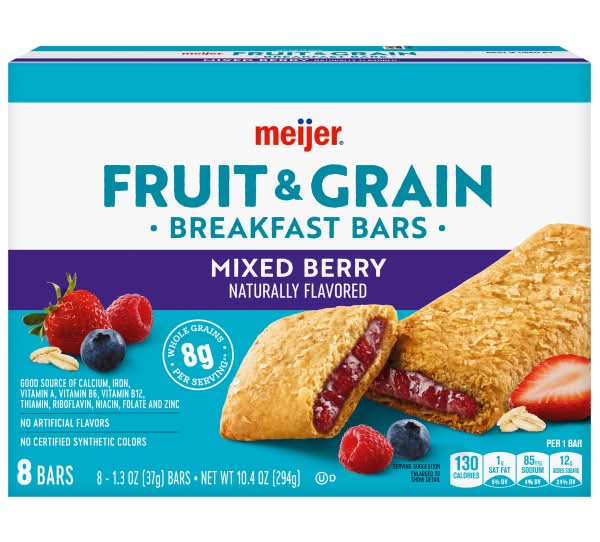 Meijer Fruit & Grain Mixed Berry Breakfast Bar, 8 Count (1.3 oz)