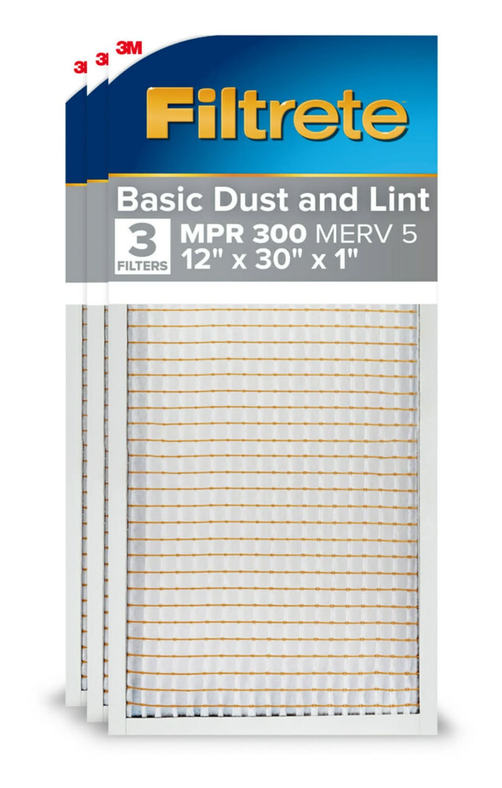 Filtrete 12 x 30 x 1 MERV 5 300 MPR Basic Dust and Lint Electrostatic Air Filter 3 -Pack