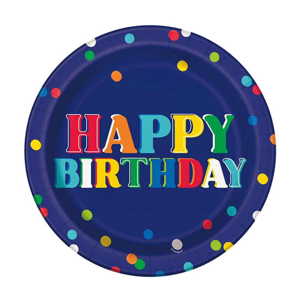 321 Party! 9" Happy Polka Dots Birthday Party Plates 8 Ct