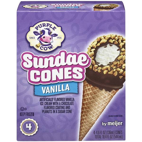 Purple Cow Vanilla Ice Cream Sundae Cones (4 ct)