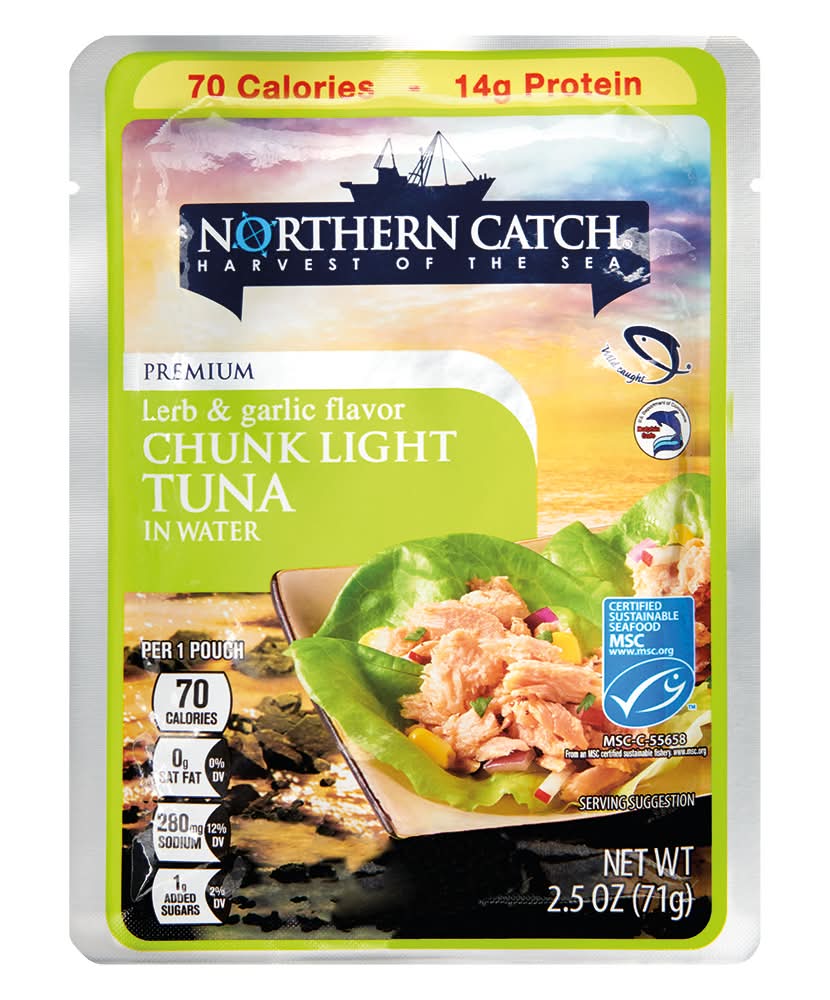Northern Catch Premium Chunk Light Tuna in Water, Garlic-Herb (2.5 oz)