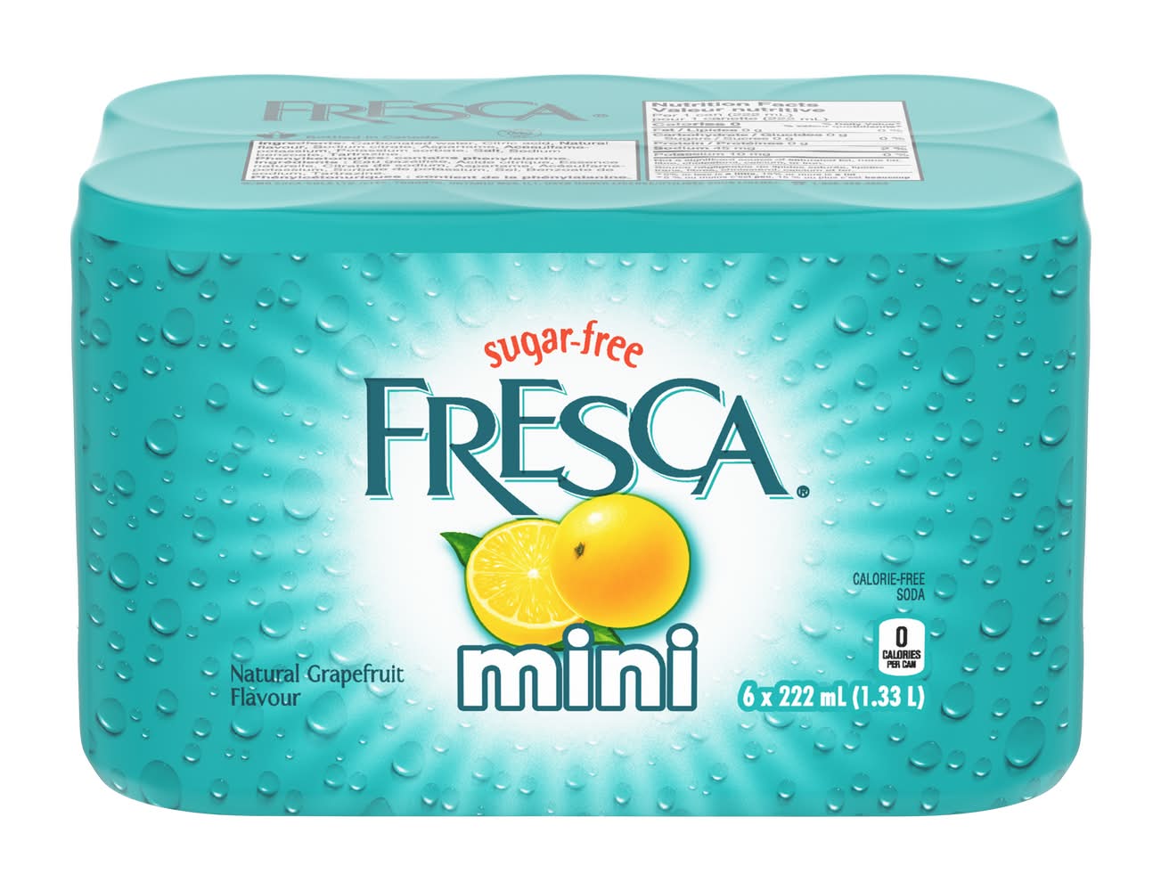 Fresca Sugar Free Mini Flavored Soda, Natural Grapefruit (6 x 222 ml)