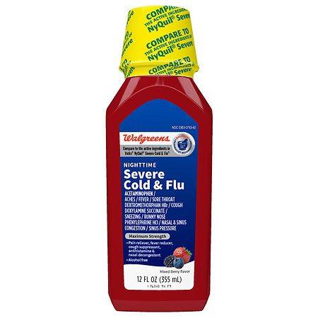 Walgreens Nighttime Severe Cold & Flu Relief Liquid Berry (12 fl oz)