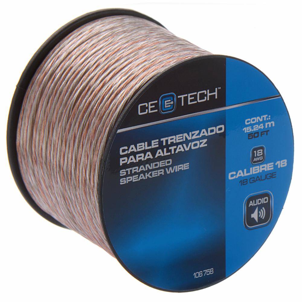 CE TECH · Cable trenzado para altavoz de 18 awg 15.24 metros, cobre