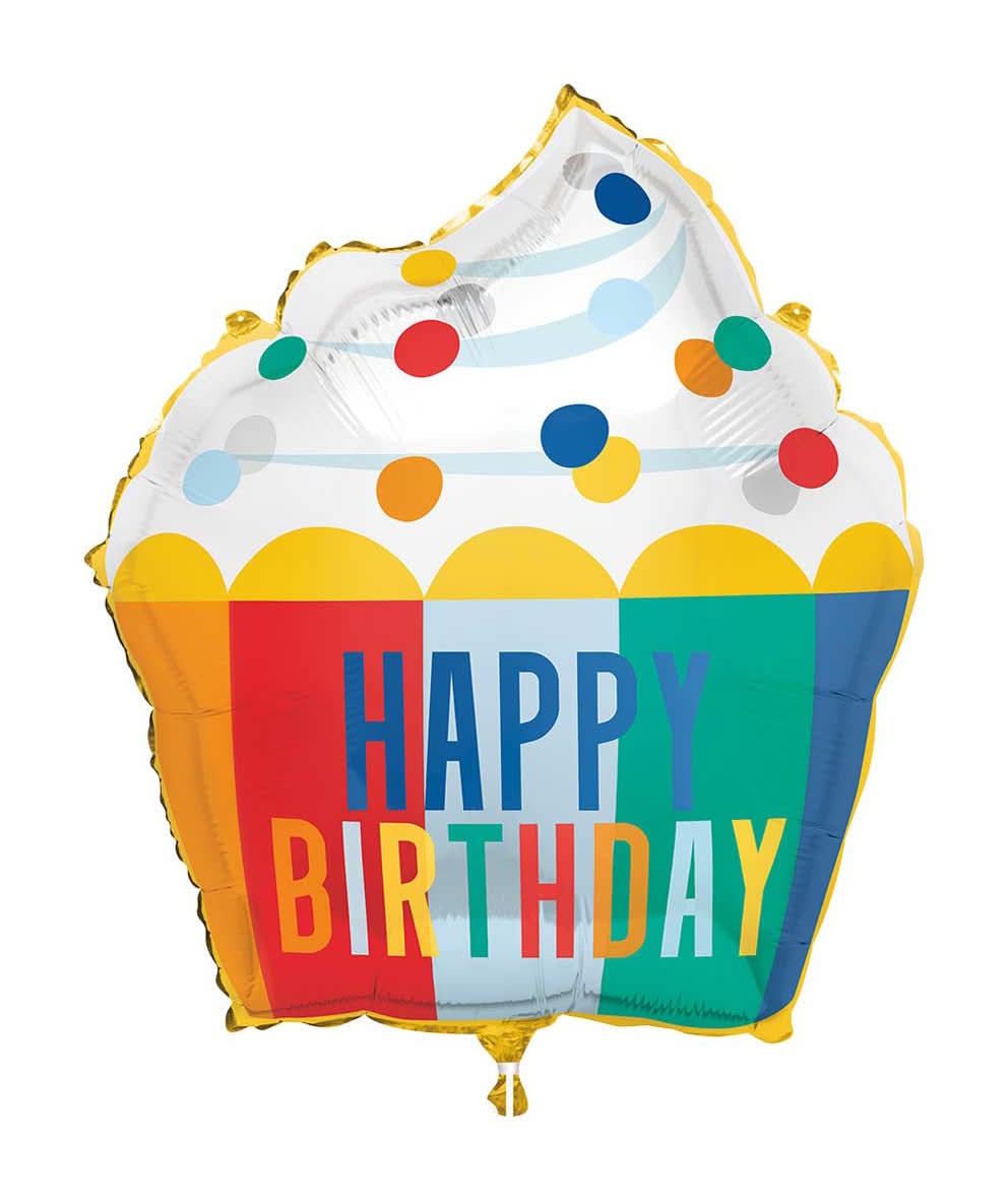 321 Party! 25" Giant Foil Happy Birthday Dots Cupcake Shaped Balloon
