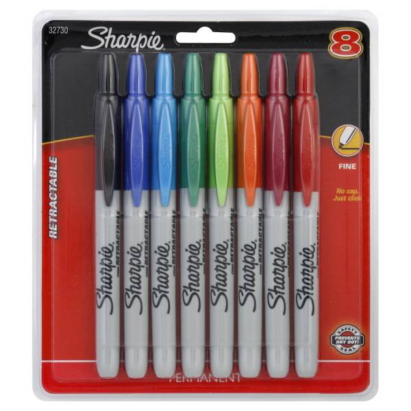 Sharpie Retractable Permanent Markers, Fine Point, Assorted Colors (8 pack)