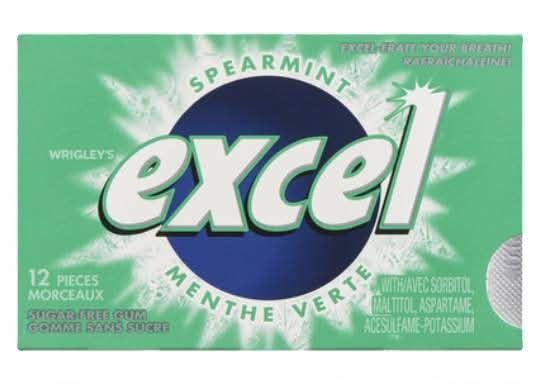 Excel Sugar-Free Chewing Gum, Spearmint (16.8 g, 12 ct)