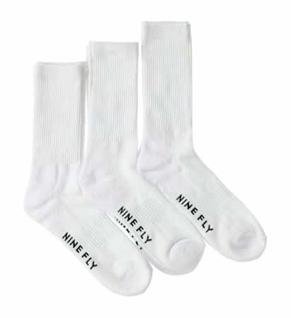Young Mens Nine Fly Performance Crew Socks 3-Pairs White