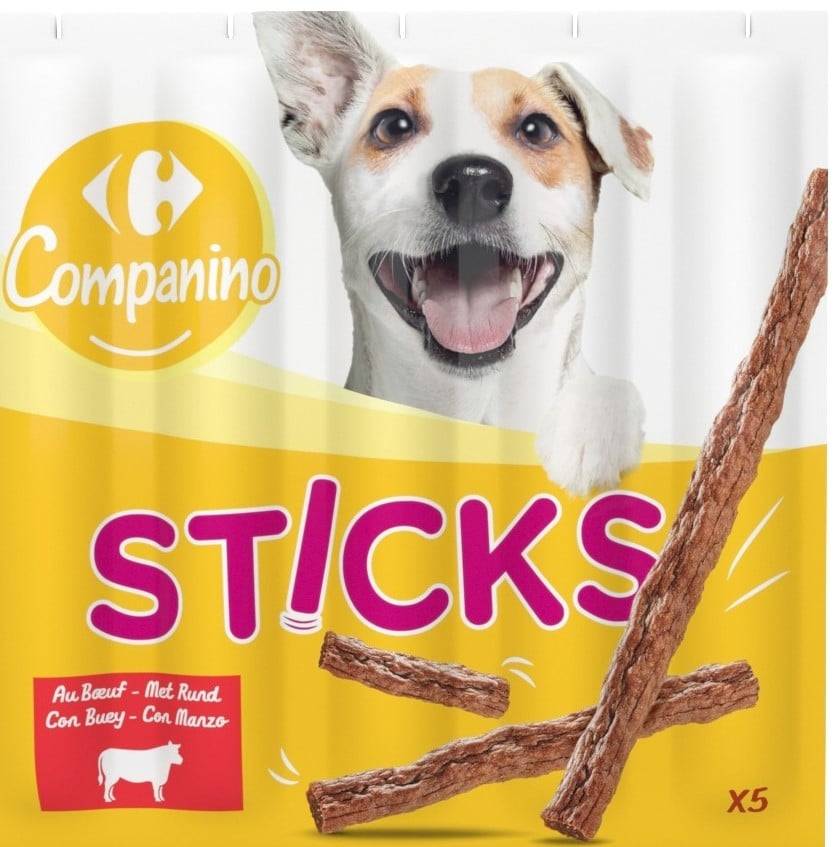 Récompense pour chien Sticks au bœuf CARREFOUR COMPANINO - les 5 sticks de 10g