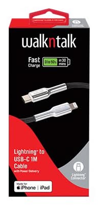 Walkntalk Fast Charge Cable Lightning To Usb-C For Apple 1.5M