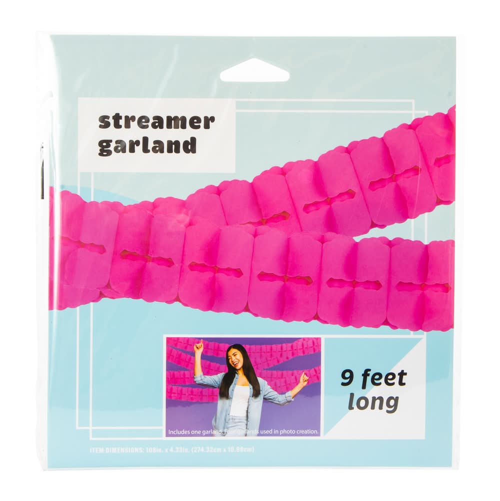 Solid Streamer Garland 9ft Pink