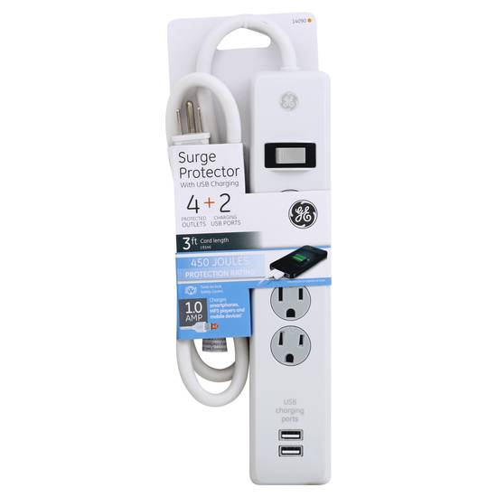 4 Ac Outlet + 2 Usb Ports Surge Protector, 3-foot Cord, 14090