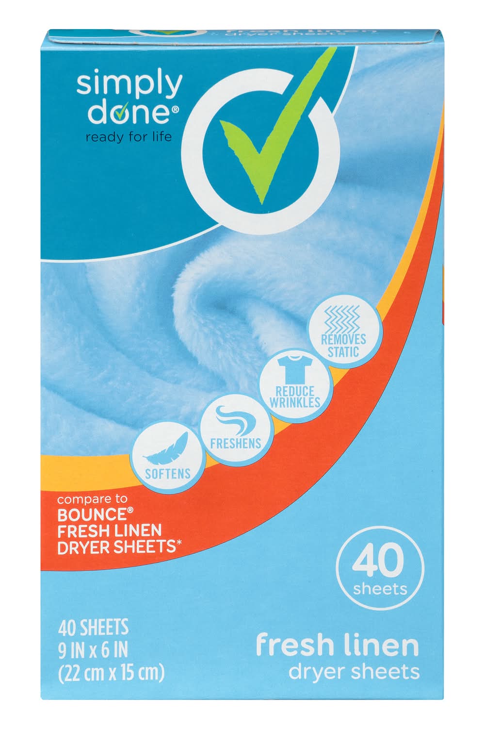 Simply Done Fresh Linen Dryer Sheets, 9 x 6.4" (40 ct)