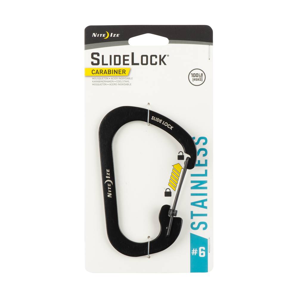 Nite Ize Stainless Steel D-Shaped Locking Carabiner, 4-inch Length, 100 lbs Weight Rating | CSL6-01-R6