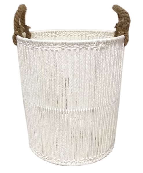 White Round Paper String Storage Basket, Medium