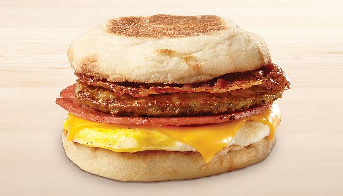 Bacon, Sausage, Pork Roll, Egg & Cheese English Muffin