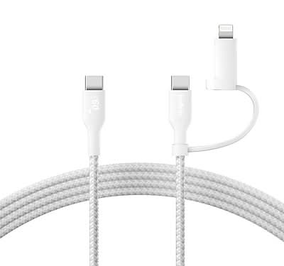 Belkin BOOST↑CHARGE Pro 2-In-1 USB-C to Lightning Cable, 4.9 ft., White (CAC003fq1.5MWH)