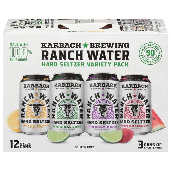 Karbach Brewing Ranch Water Hard Seltzer Variety pack (144 fl oz) (lemon-lime-pear-watermelon)