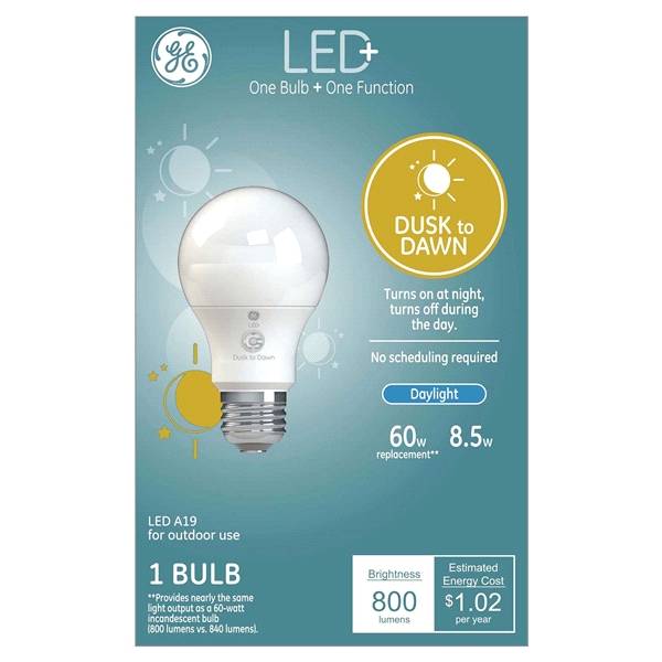 GE LED+ Dusk to Dawn 60W EQ A19 Daylight Nondimmable Light Bulb 1-Pack