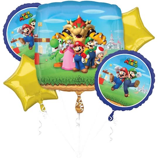 Inflated Mario Brothers Foil Balloon Bouquet