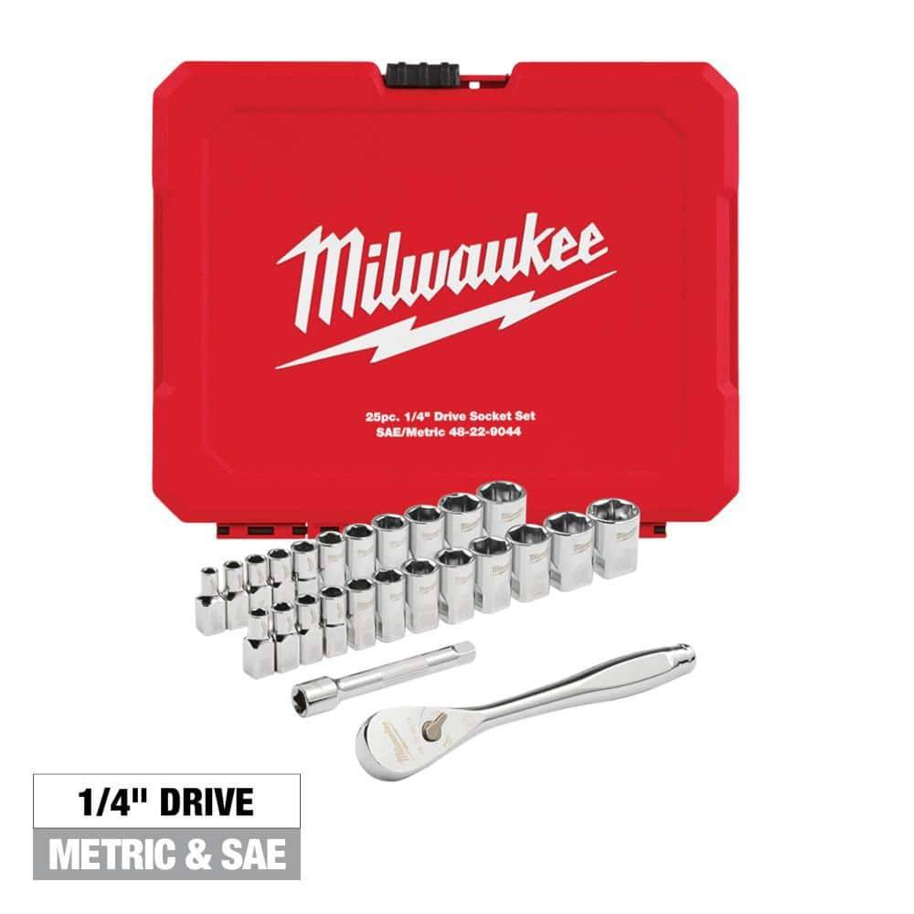 Milwaukee 1/4 In. Drive Sae/Metric Ratchet And Socket Mechanics Tool Set (25-Piece)