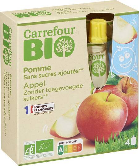 Carrefour Bio - Dessert de pomme sans sucres ajoutés (4 pièces)