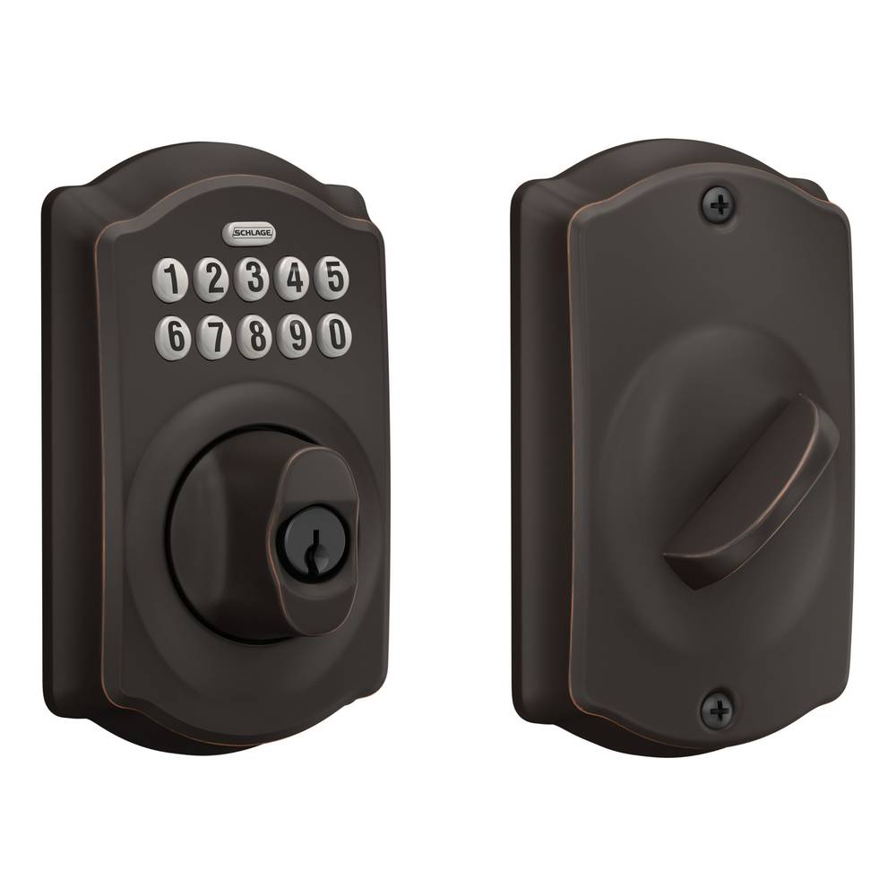 Schlage Camelot Aged Bronze Electronic Deadbolt with Keypad | BE365 V CAM 716