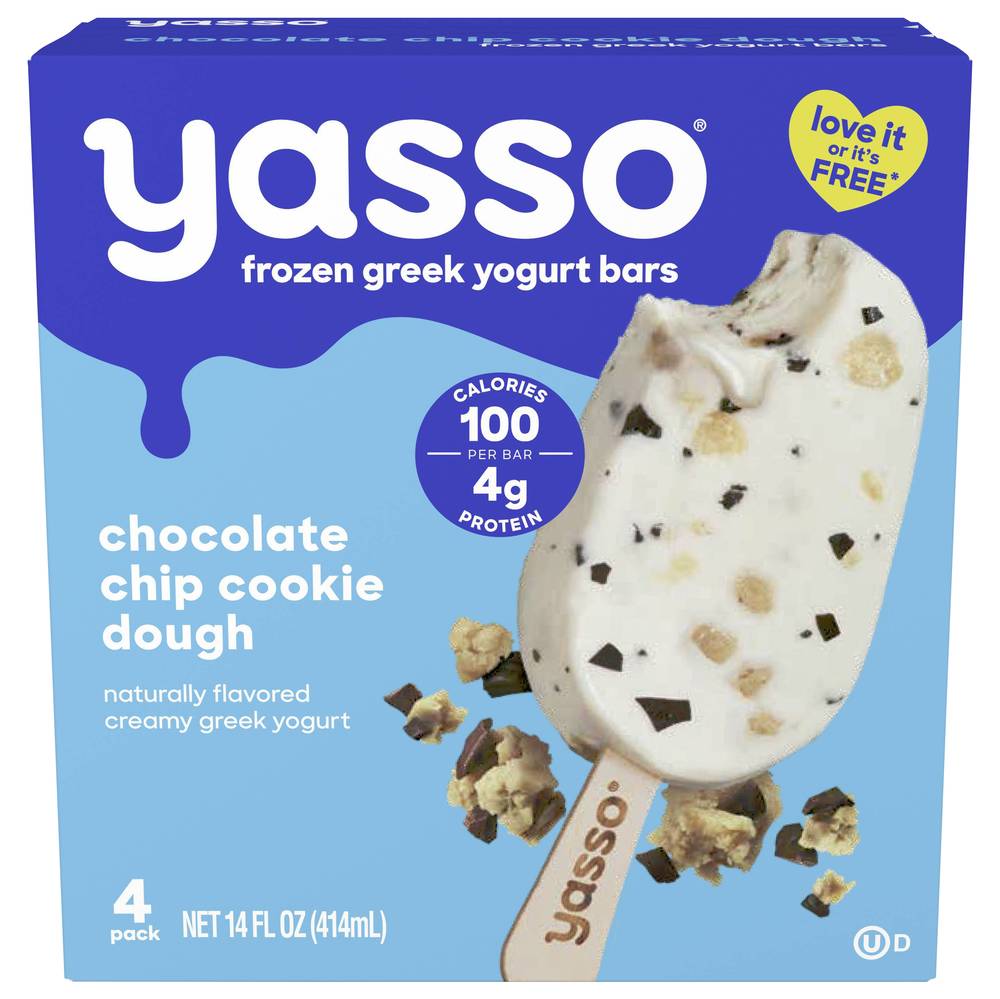 Yasso Frozen Greek Yogurt Bars, Chocolate Chip Cookie Dough (14 fl oz, 4 ct)