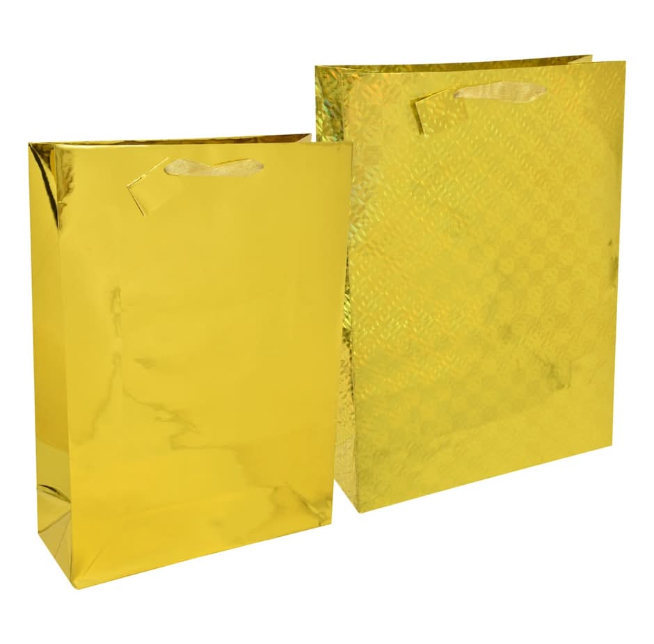 Voilà Extra-Large Gold Foil and Holographic Gift Bags, 12x10x5 in.