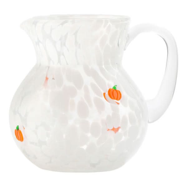 White Confetti Pumpkin Icon Glass Pitcher, 2.4qt