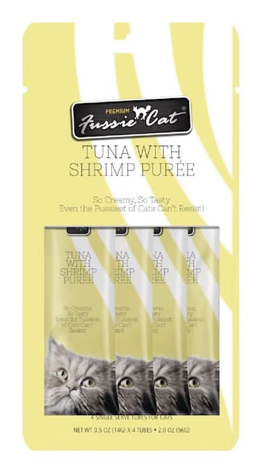 Fussie Cat Tuna with Shrimp Puree Cat Food, 0.5 oz., Count of 4