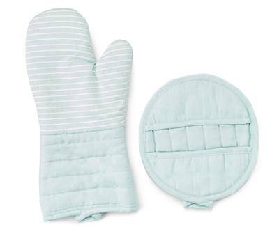 Real Living Aqua Silicone Stripe Oven Mitt & Pot Holder Set ( blue) (2 ct)