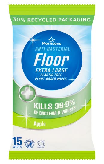 Morrisons Apple, XL, Anti-Bacterial Plant Based Floor Wipes (15 pack)