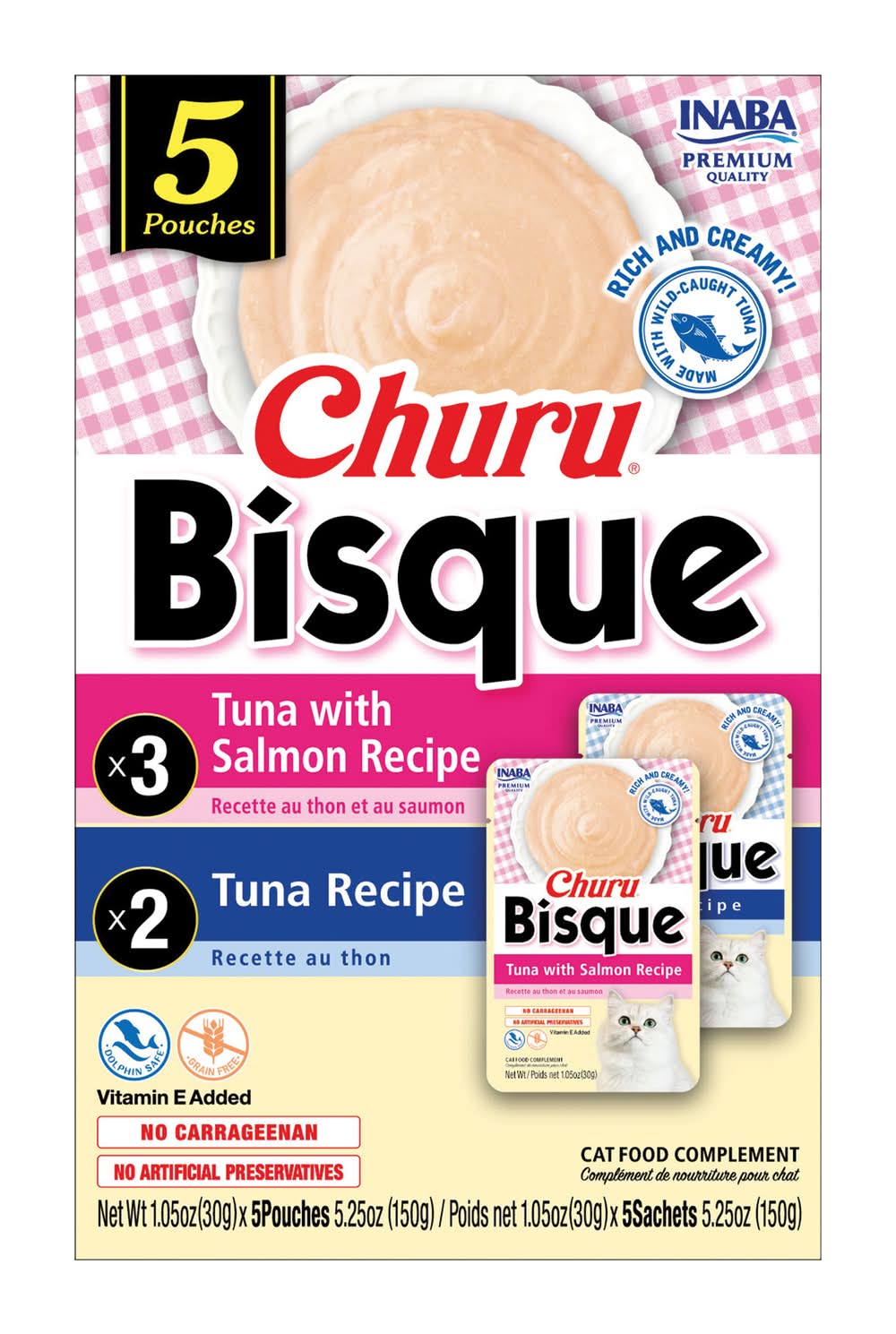 INABA Churu Bisque Creamy Lickable Puree For Cats Variety pack (5 x 1.05 oz)