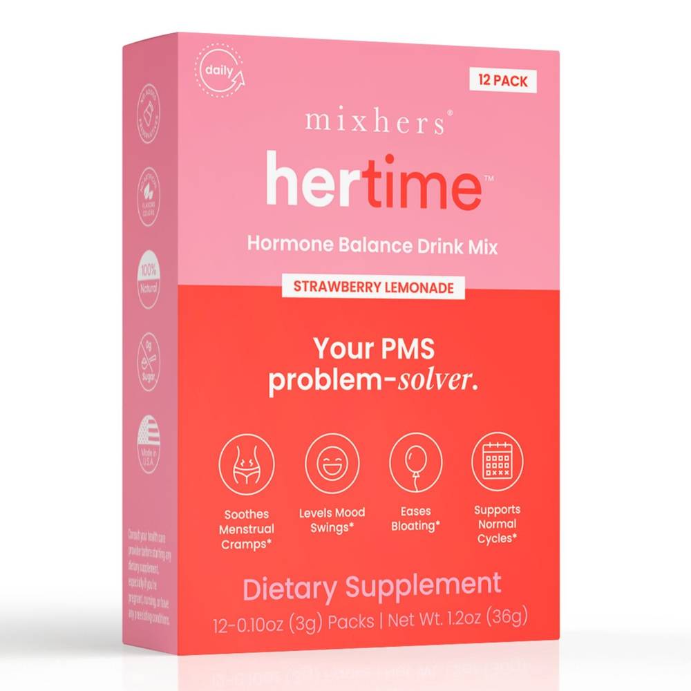 Mixhers Hertime Hormone Balance Drink Mix, Strawberry Lemonade, 12 Ct