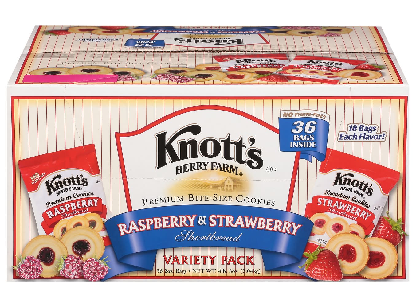 Knott's Berry Farm Premium Bite - Size Shortbread Cookies, Raspberry & Strawberry (72 oz, 36 ct)