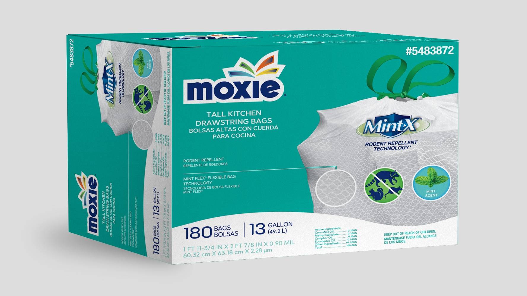 MOXIE 13-Gallons Mint White Plastic Can Drawstring Trash Bag (180-Count) | LW2425W180F