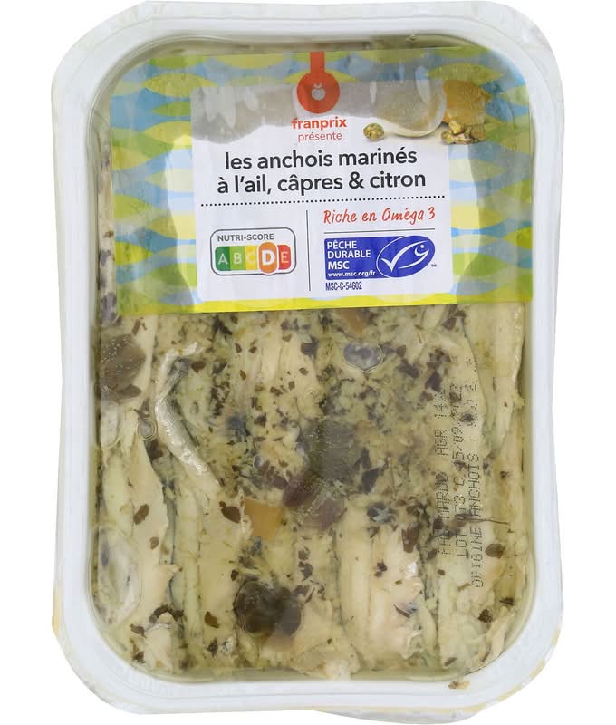 Franprix - Les anchois marinés à l'ail câpres et citron (150g)