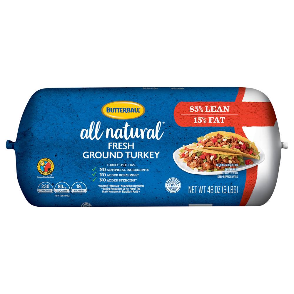 Butterball All Natural Fresh /15% Lean Ground Turkey, Family-Sized, Roll