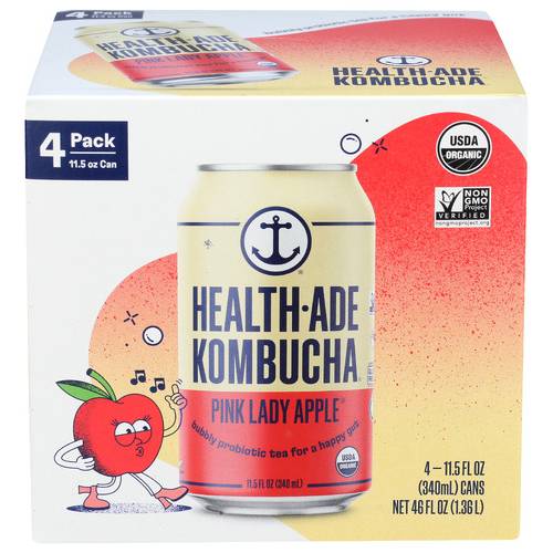 Health Ade Organic Pink Lady Apple Kombucha 4 Pack Case