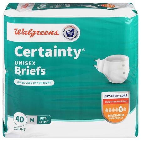 Walgreens Certainty Incontinence Briefs With Tabs Unisex Maximum Absorbency Medium (40 ct)
