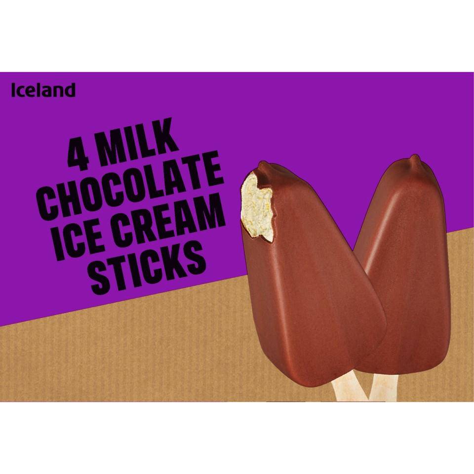 Iceland 4 Pack Milk Chocolate Ice Cream Sticks