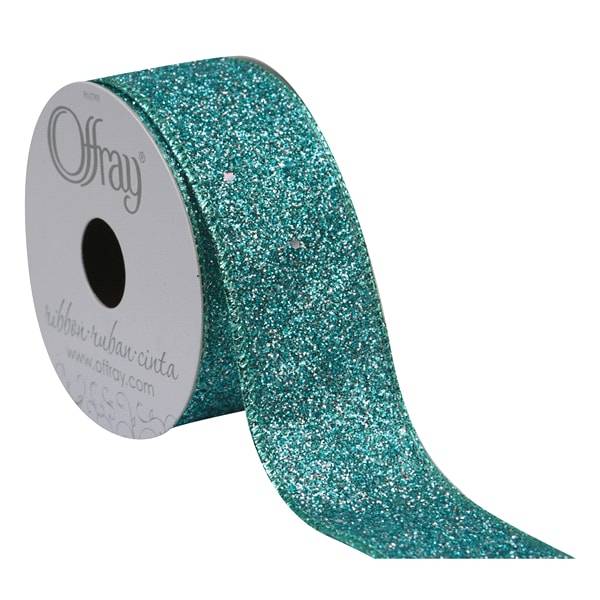 Offray Ribbon Wglitterie Aqua 1.5x9ft