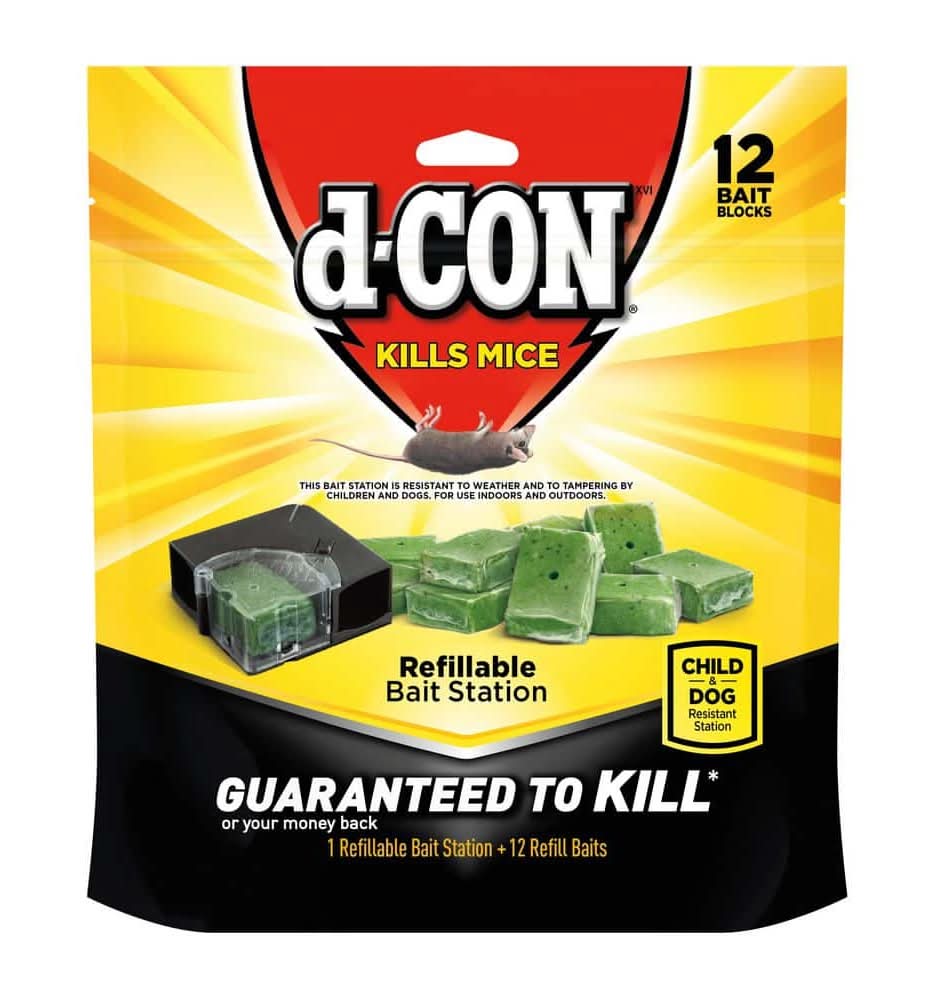 D-Con Refillable Corner Fit Mouse Bait Station, 1 Trap + 12 Baits