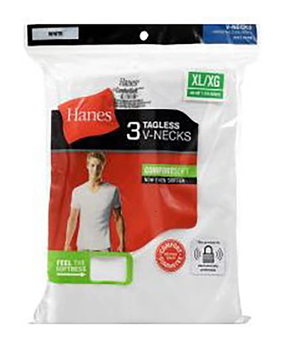 Hanes Tagless V-Neck Undershirts, Men, L, White (3 ct)